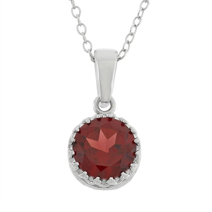 Tiara Garnet Sterling Silver Pendant Necklace, Women's, Size: 18, Red