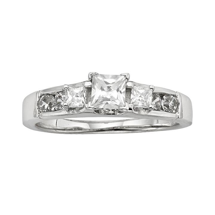 Diamonore Princess-cut Ggl Certified Simulated Diamond 3-stone Engagement Ring In Sterling Silver (1 1/4 Ct.), Women's, White