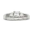 Diamonore Princess-cut Ggl Certified Simulated Diamond 3-stone Engagement Ring In Sterling Silver (1 1/4 Ct.), Women's, White