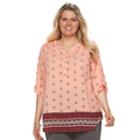 Plus Size Croft & Barrow&reg; Smocked Printed Top, Women's, Size: 2xl, Dark Pink