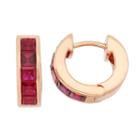 Lab-created Ruby 14k Rose Gold Over Silver Huggie Hoop Earrings, Women's, Red