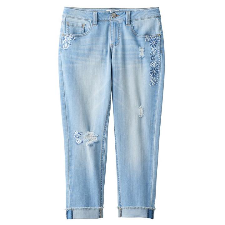Girls 7-16 & Plus Size Mudd&reg; Embroidered Cropped Capri Jeans, Girl's, Size: 14 1/2, Blue (navy)