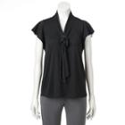 Women's Elle&trade; Ruffle Sleeve Front-tie Top, Size: Xxl, Black