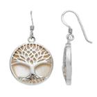 Sterling Silver Mother-of-pearl Tree Of Life Disc Drop Earrings, Women's, White