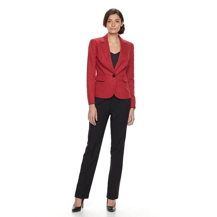 Women's Le Suit Solid Suit Jacket & Pants Set, Size: 14, Med Red