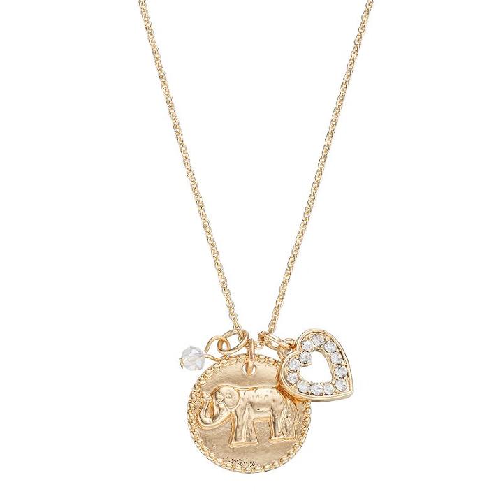 Elephant & Heart Charm Necklace, Women's, Gold