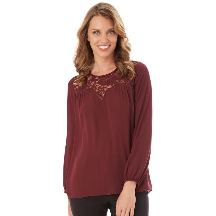 Women's Apt. 9&reg; Lace Yoke Top, Size: Medium, Dark Red