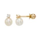 14k Gold Freshwater Cultured Pearl & Cubic Zirconia Stud Earrings, Women's, White