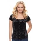 Juniors' Candie's&reg; Velvet Snap Front Top, Teens, Size: Xs, Black