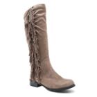 Qupid Moore Women's Fringe Knee-high Riding Boots, Girl's, Size: 6, Beig/green (beig/khaki)