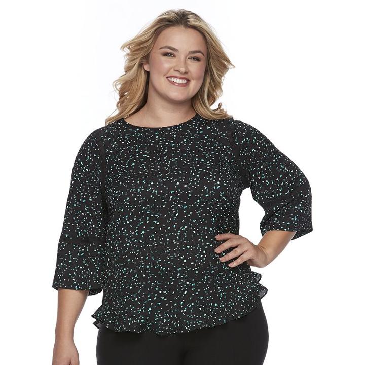 Plus Size Apt. 9&reg; Crochet Ruffle Top, Women's, Size: 0x, Black