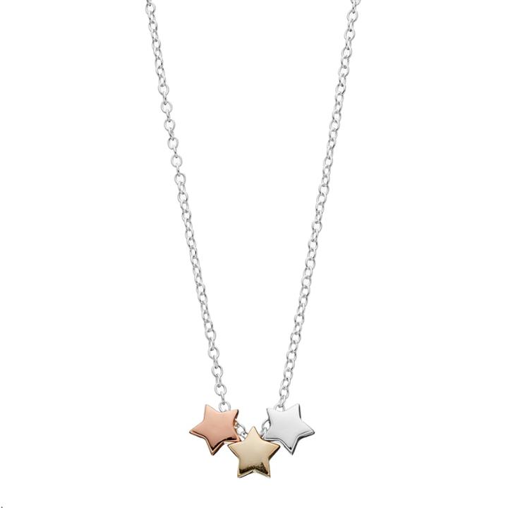 Love This Life Tri Tone Sterling Silver Triple Star Necklace, Women's