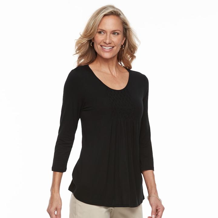 Women's Croft & Barrow&reg; Smocked-bib Top, Size: Xs, Black