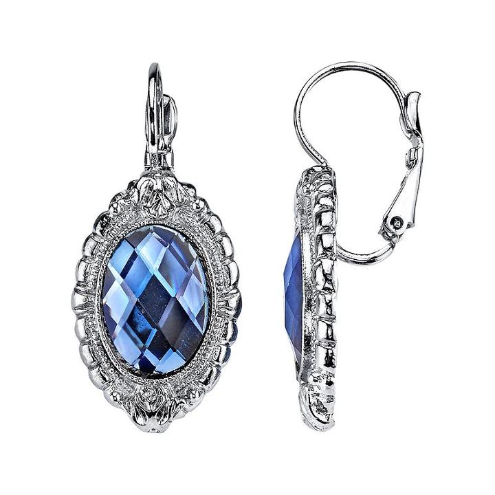 1928 Oval Drop Earrings, Women's, Blue
