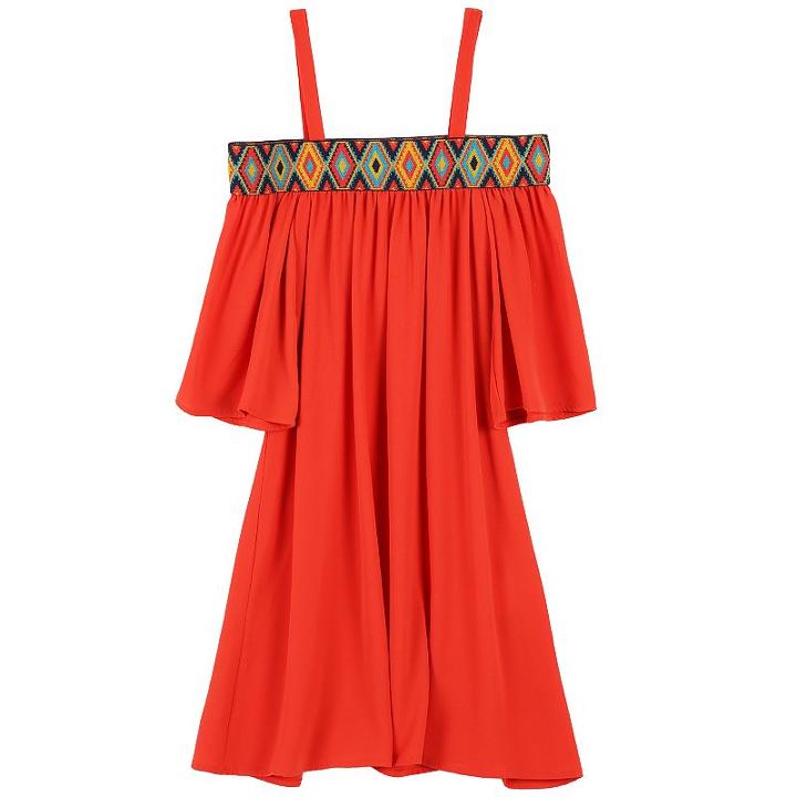 Girls 7-16 Speechless Off Shoulder Printed Elastic Shift Dress, Girl's, Size: 7, Drk Orange