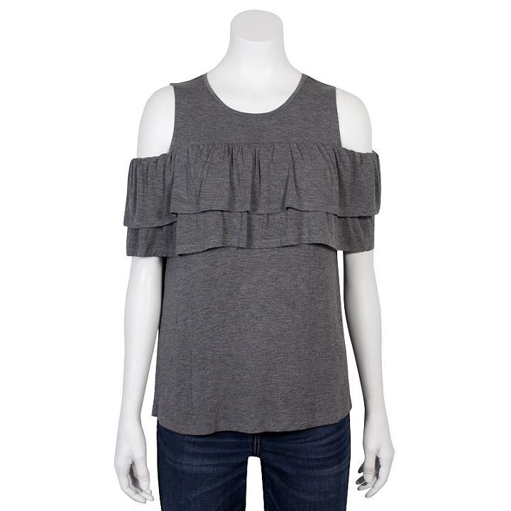Juniors' Grayson Threads Ruffle Cold-shoulder Top, Girl's, Size: Small, Grey (charcoal)