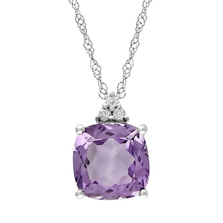 10k White Gold Amethyst And Diamond Accent Pendant, Women's, Size: 17, Purple