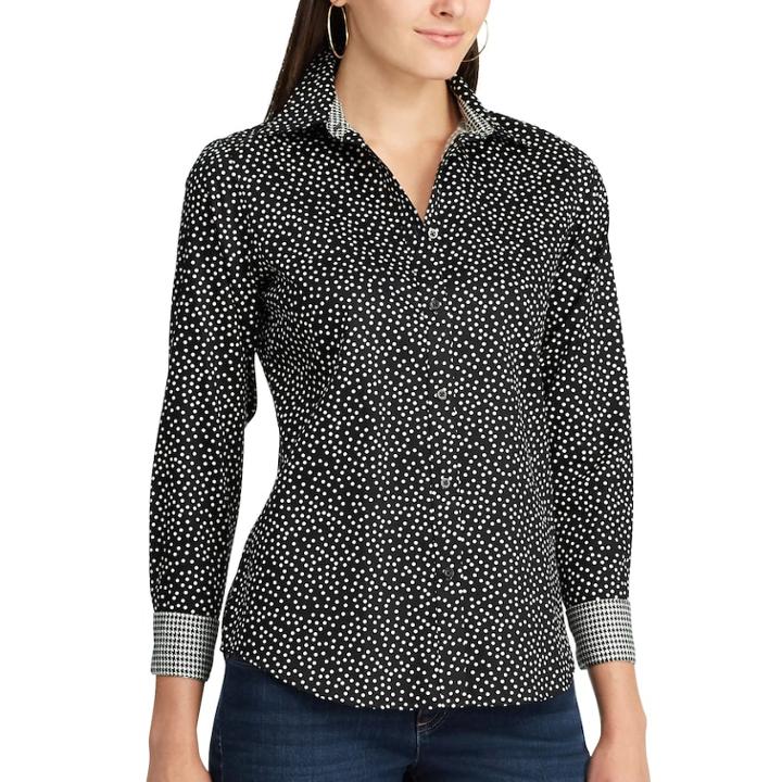 Women's Chaps No Iron Shirt, Size: Xs, Black Dot
