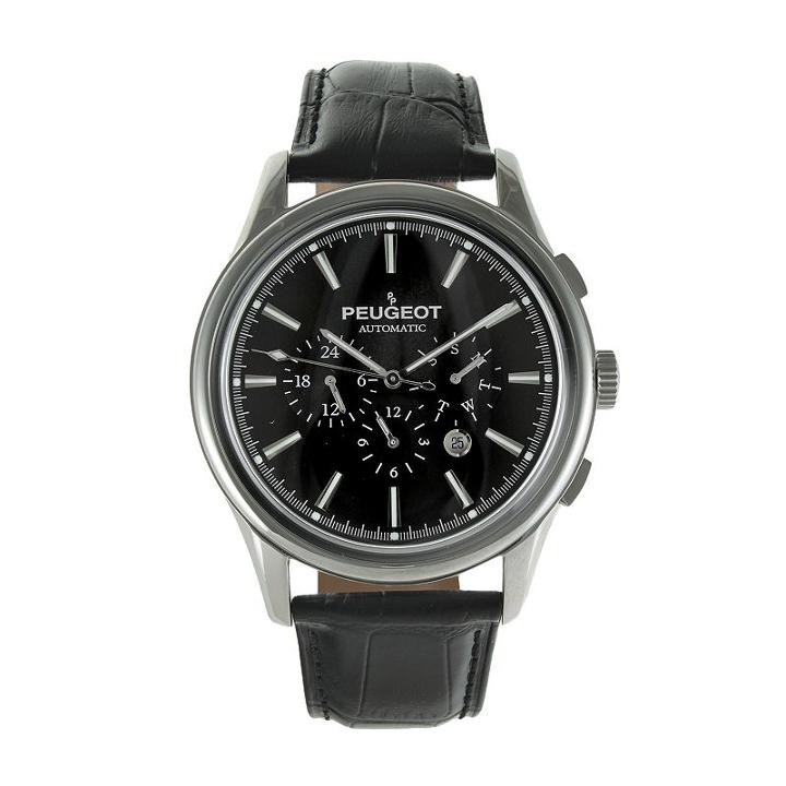 Peugeot Men's Automatic Leather Skeleton Watch - Mk910sbk, Black
