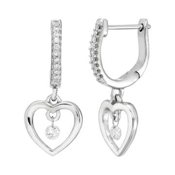 Brilliance In Motion Sterling Silver 1/6 Carat T.w. Diamond Heart Drop Earrings, Women's, White