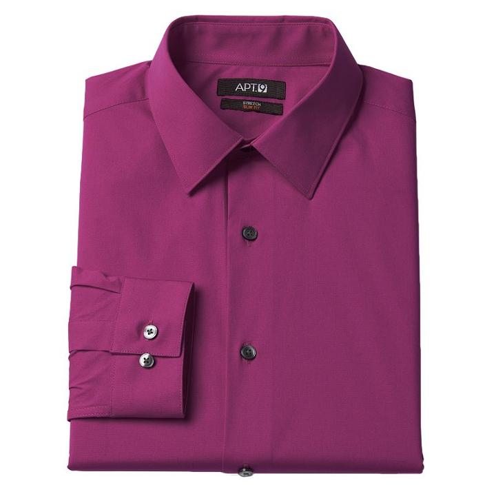 Men's Apt. 9&reg; Slim-fit Stretch Spread-collar Dress Shirt, Size: 14.5-32/33, Pink