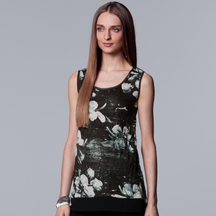 Women's Simply Vera Vera Wang Print Handkerchief Hem Tank, Size: Large, Black
