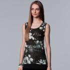 Women's Simply Vera Vera Wang Print Handkerchief Hem Tank, Size: Large, Black