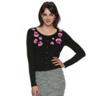 Women's Elle&trade; Floral Embroidered Cardigan, Size: Xl, Black
