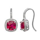 Sterling Silver Lab-created Ruby And Lab-created White Sapphire Halo Drop Earrings, Women's, Red