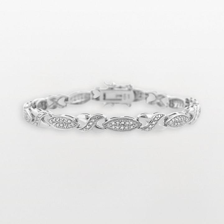 Sterling Silver 1-ct. T.w. Diamond X And Marquise Bracelet, Women's, Size: 7.25, White