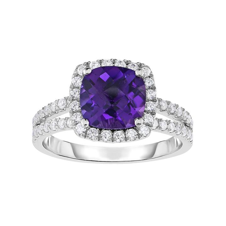 Sterling Silver Amethyst & Cubic Zirconia Split-shank Ring, Women's, Size: 7, Purple