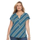 Plus Size Dana Buchman Printed Splitneck Top, Women's, Size: 1xl, Brt Blue