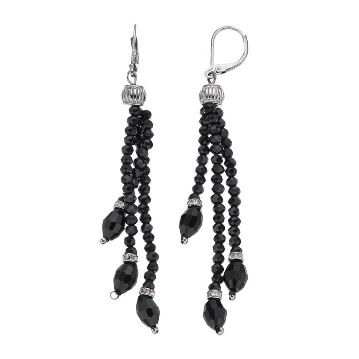 Napier Black Beaded Tassel Nickel Free Drop Earrings, Women's