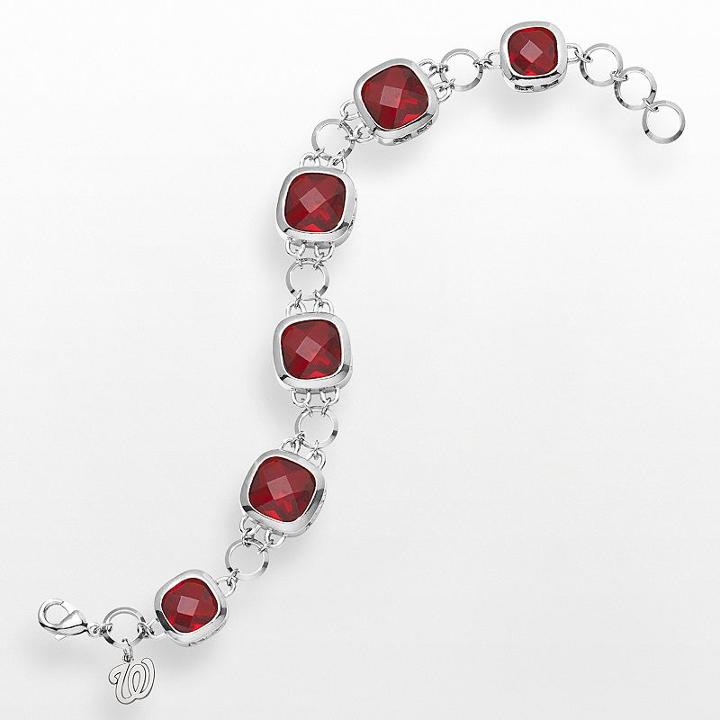 Logoart Washington Nationals Legend Silver Tone Red Glass Logo Charm Bracelet, Women's, Size: 7.5, Grey