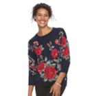 Women's Cathy Daniels Floral Print Sweater, Size: Large, Red Roses