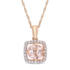 10k Rose Gold Morganite 1/10 Carat T.w. Diamond Frame Pendant Necklace, Women's, Size: 17, Pink