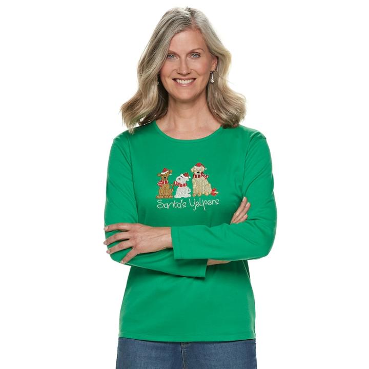 Women's Christmas Crewneck Graphic Tee, Size: Xl, Brt Green