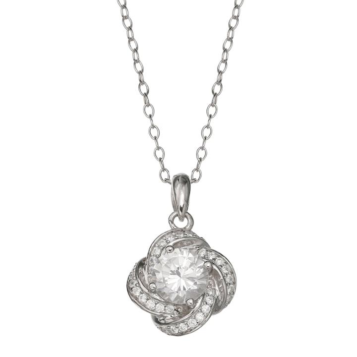 Primrose Sterling Silver Cubic Zirconia Love Knot Pendant Necklace, Size: 18, White
