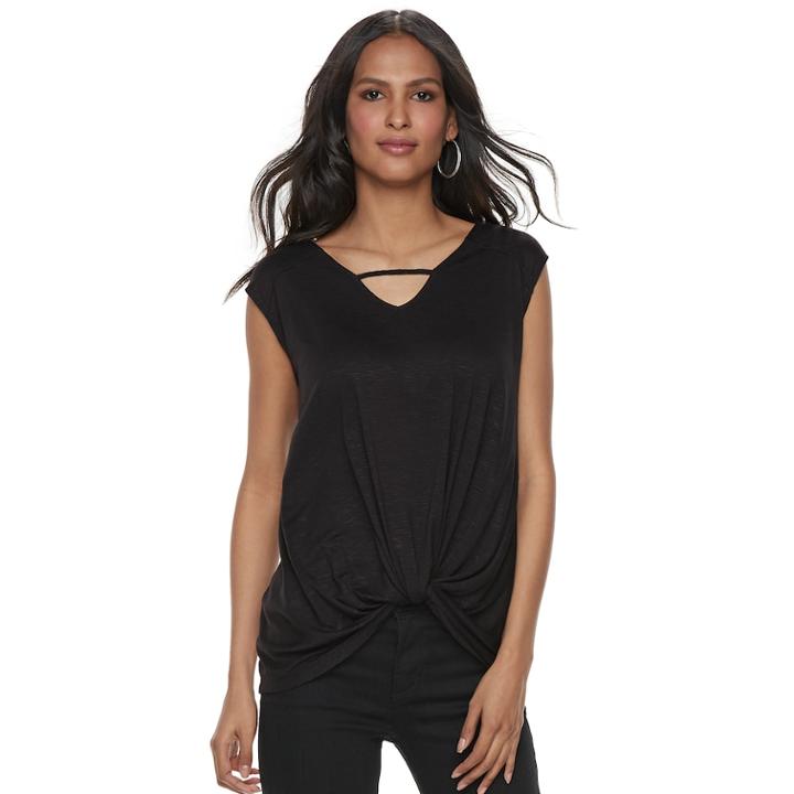 Women's Rock & Republic&reg; Twist-front Tee, Size: Medium, Black