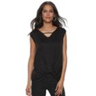 Women's Rock & Republic&reg; Twist-front Tee, Size: Medium, Black