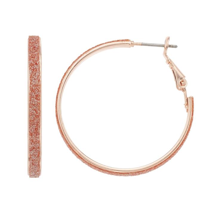 Glitter Rose Gold-tone Hoop Earrings, Women's, Light Pink
