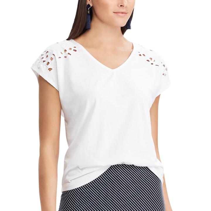 Women's Chaps Embroidered Cutout Tee, Size: Small, White