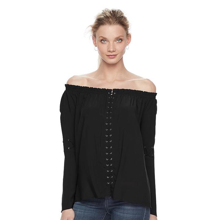 Women's Rock & Republic&reg; Lace Up Off-the-shoulder Top, Size: Small, Oxford