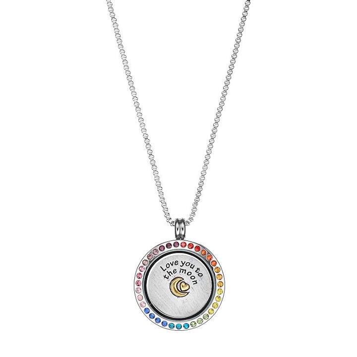 Blue La Rue Crystal Stainless Steel 1-in. Round Love You To The Moon Charm Locket, Women's, Size: 24, Multicolor