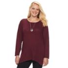 Plus Size Apt. 9&reg; Scalloped Hem Hatchi Top With Necklace, Women's, Size: 2xl, Purple Oth
