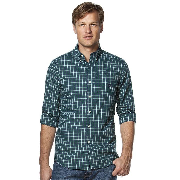 Men's Chaps Classic-fit Plaid Oxford Button-down Shirt, Size: Small, Blue (navy)