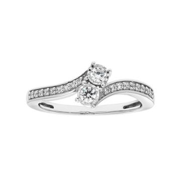 10k White Gold 1/4 Carat T.w. Diamond 2-stone Ring, Women's, Size: 6