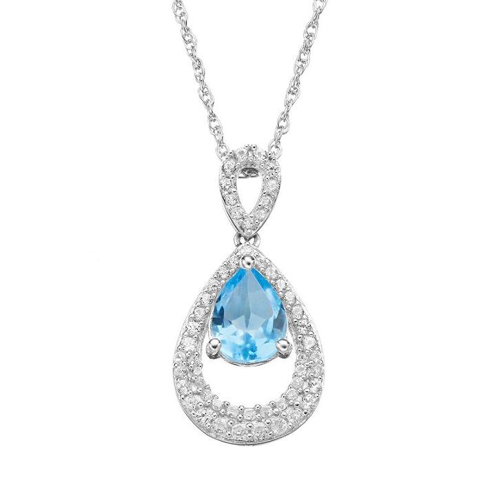 Blue Topaz And Lab-created White Sapphire Sterling Silver Teardrop Pendant Necklace, Adult Unisex
