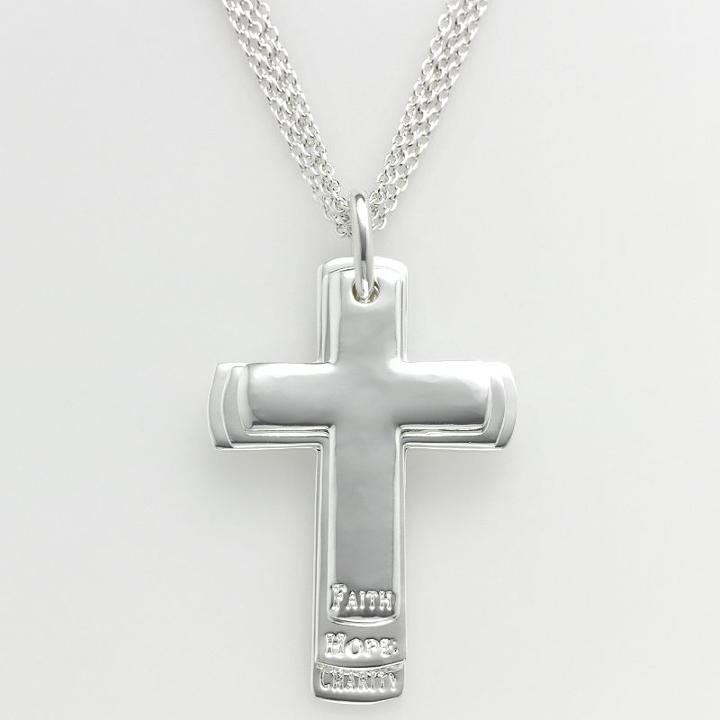 Sterling Silver Faith, Hope And Charity Cross Pendant, Women's, Size: 18, Grey