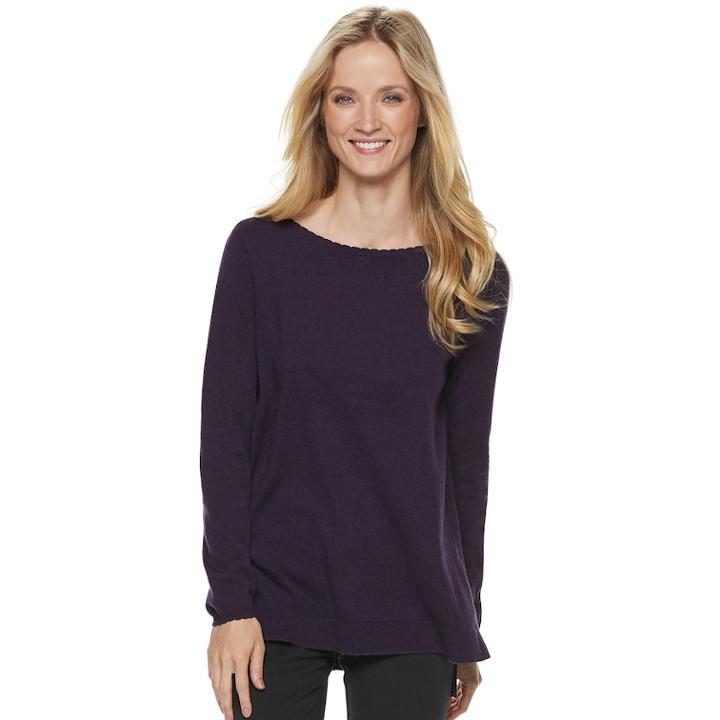 Women's Elle&trade; Lace-trim Bow Tunic Sweater, Size: Small, Drk Purple